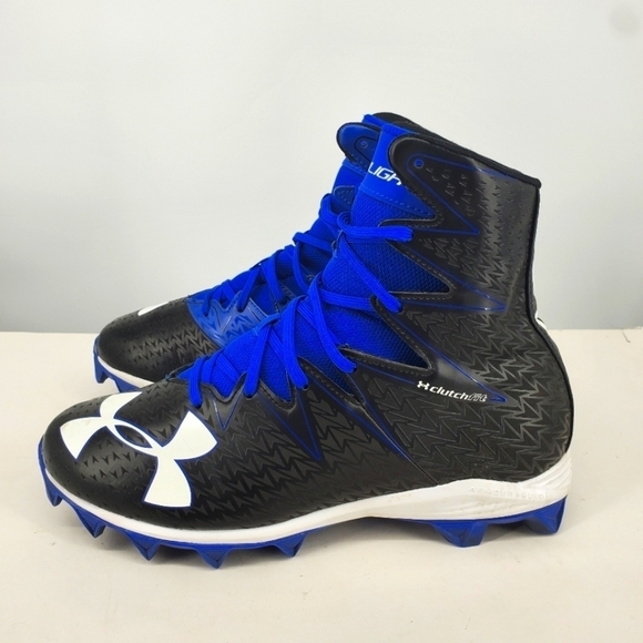 Under Armour Shoes Mens 10 Clutchfit Highlight Black Blue Molded Football Cleats - Picture 1 of 15